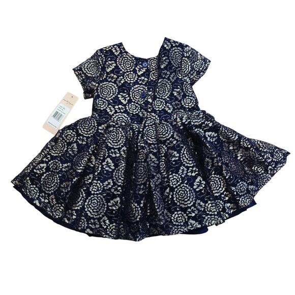 Nanette Lapore Girls Navy Blue Gold Roses Special Occation Dress 24 Months NWT - Picture 2 of 5